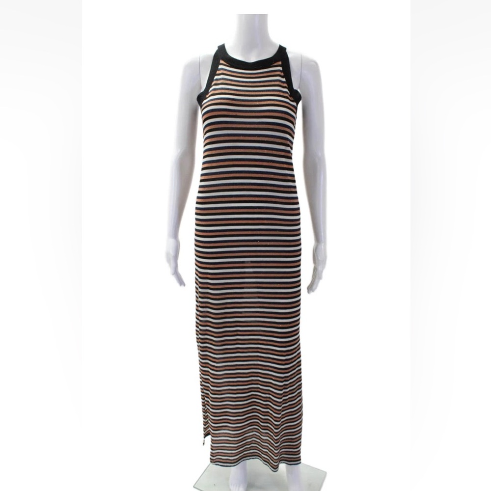 Ganni Womens Striped Full Length Sleeveless Maxi Dress Multi Colored Size Small
